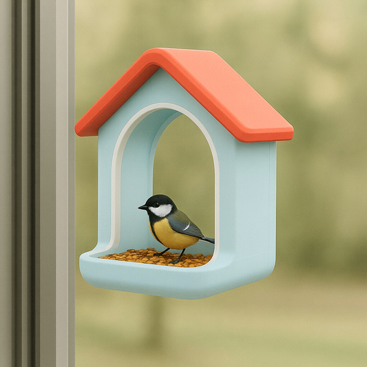 Ptičja hiška – hranilnica za okno s priseski